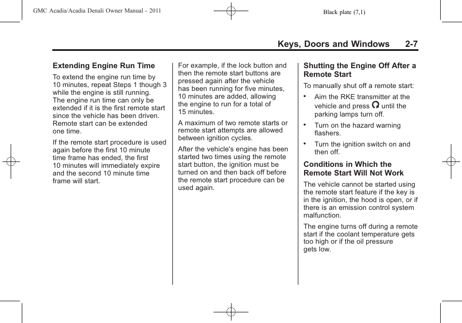 Keys, doors and windows 2-7 | GMC 2011 Acadia User Manual | Page 39 / 478