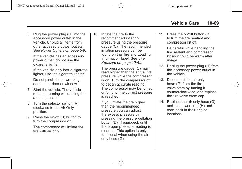 Vehicle care 10-69 | GMC 2011 Acadia User Manual | Page 397 / 478