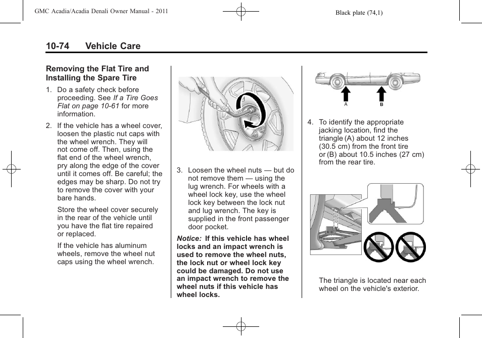 74 vehicle care | GMC 2011 Acadia User Manual | Page 402 / 478