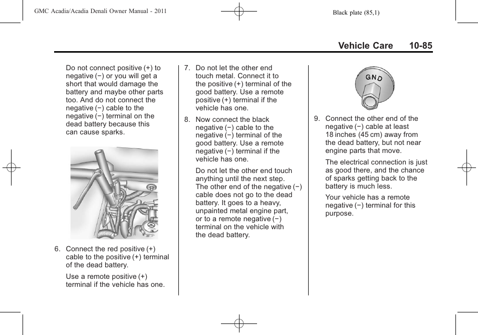 Vehicle care 10-85 | GMC 2011 Acadia User Manual | Page 413 / 478