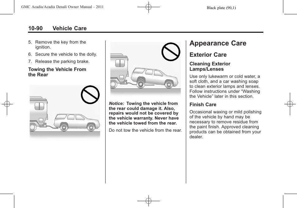 Appearance care, Exterior care, Appearance care -90 | Exterior care -90 | GMC 2011 Acadia User Manual | Page 418 / 478