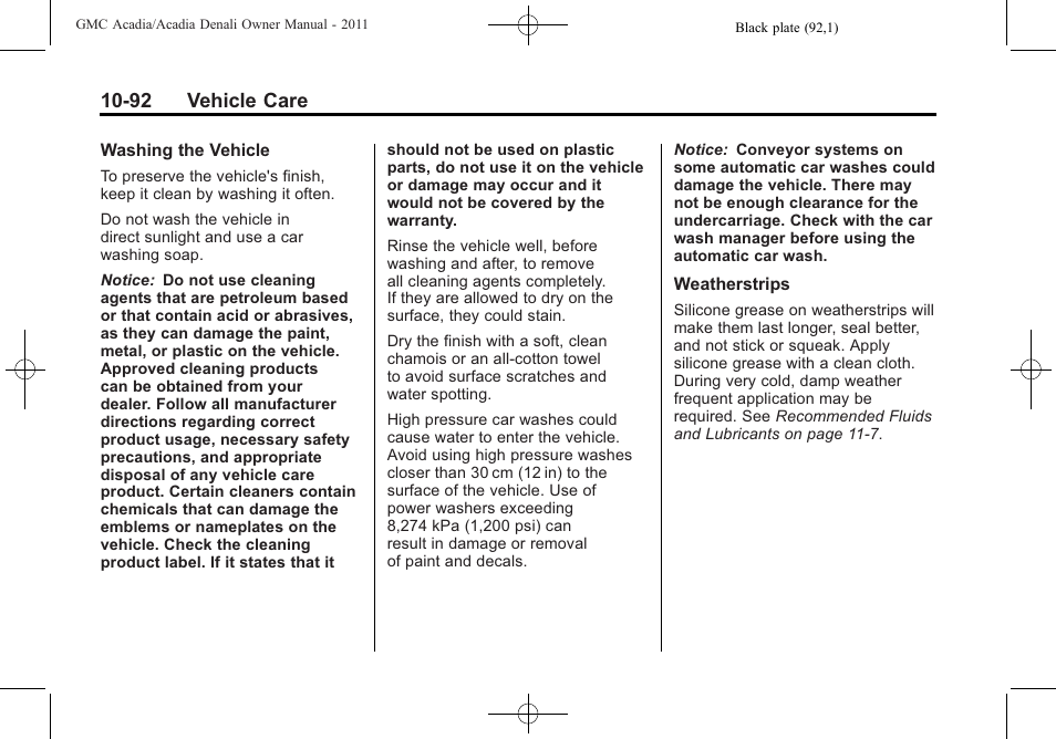 92 vehicle care | GMC 2011 Acadia User Manual | Page 420 / 478