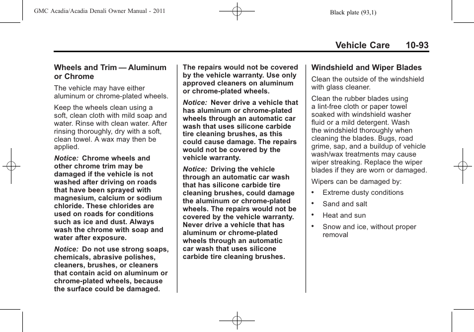 Vehicle care 10-93 | GMC 2011 Acadia User Manual | Page 421 / 478