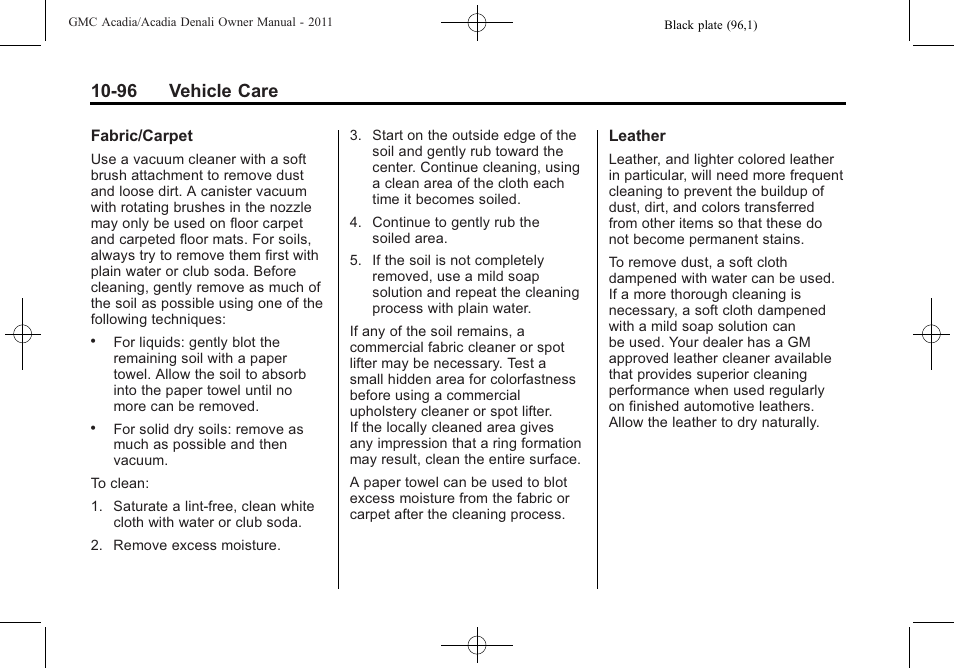 96 vehicle care | GMC 2011 Acadia User Manual | Page 424 / 478