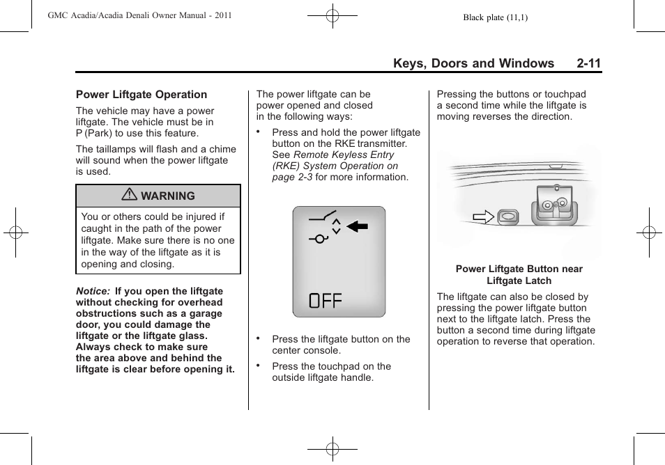 Keys, doors and windows 2-11 | GMC 2011 Acadia User Manual | Page 43 / 478