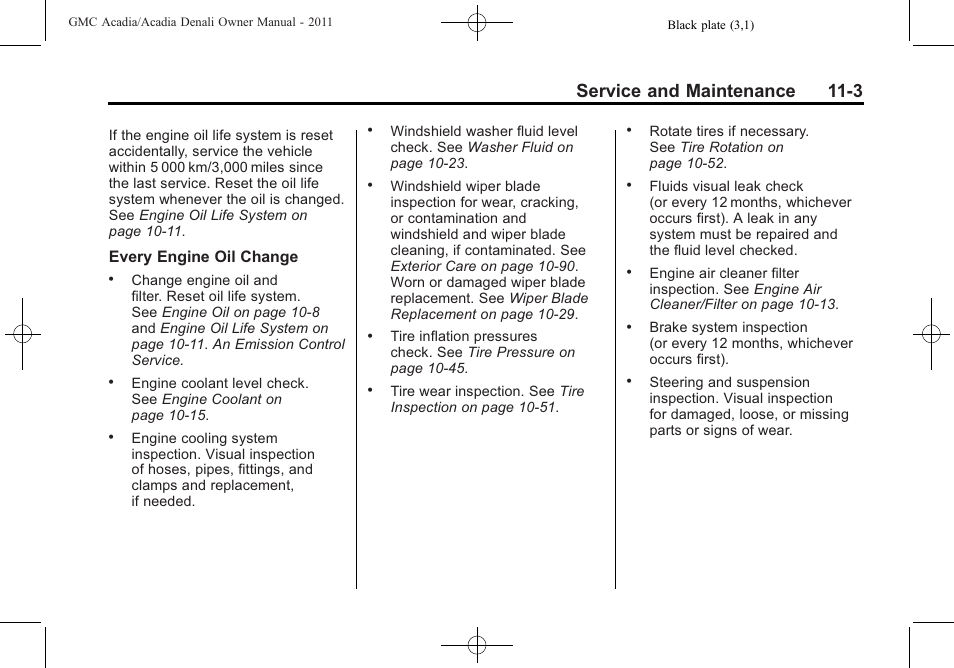 Service and maintenance 11-3 | GMC 2011 Acadia User Manual | Page 431 / 478