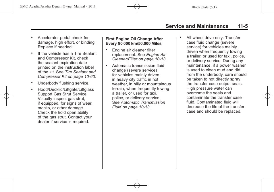 Service and maintenance 11-5 | GMC 2011 Acadia User Manual | Page 433 / 478