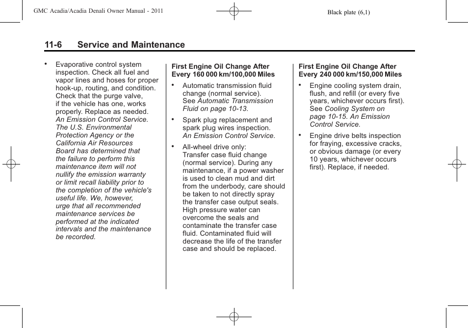 6 service and maintenance | GMC 2011 Acadia User Manual | Page 434 / 478