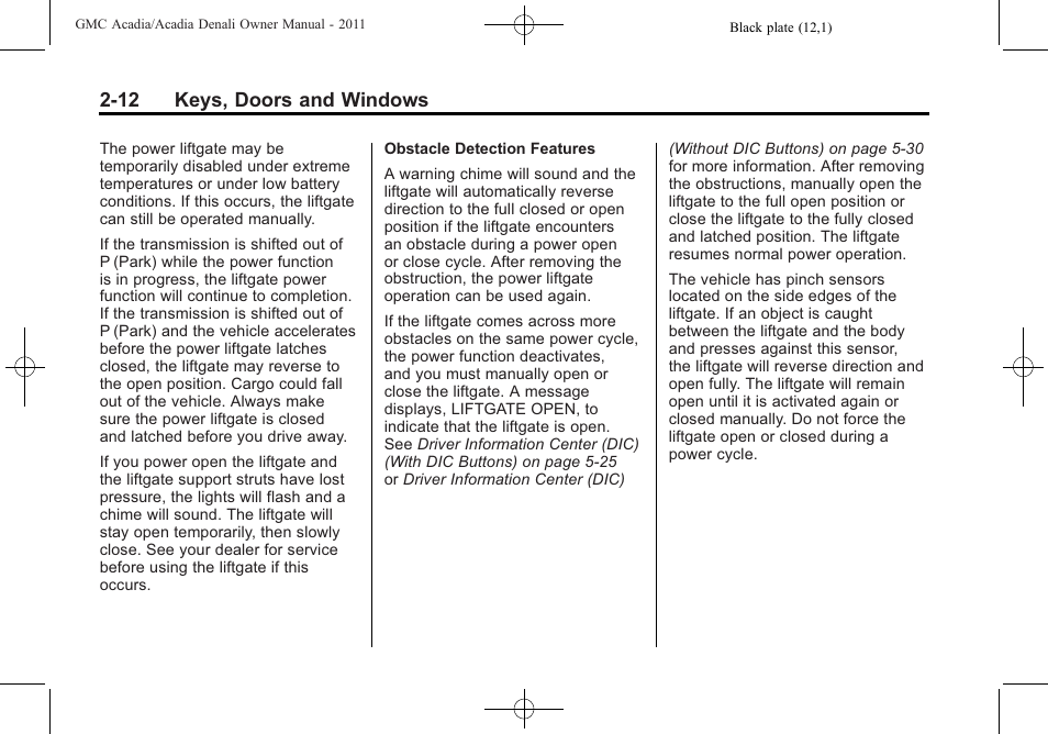 12 keys, doors and windows | GMC 2011 Acadia User Manual | Page 44 / 478
