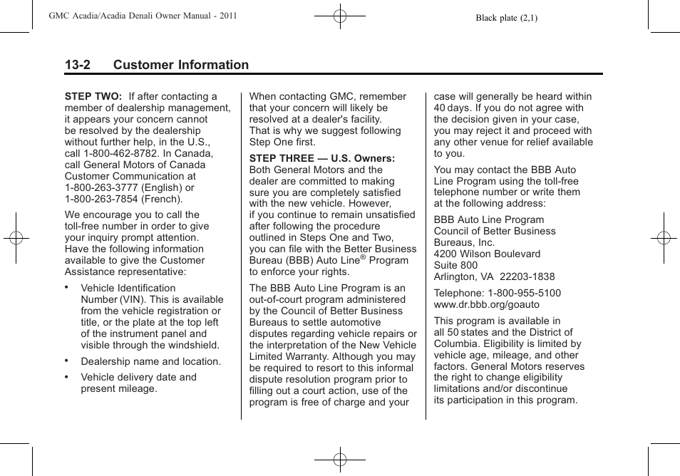 2 customer information | GMC 2011 Acadia User Manual | Page 446 / 478