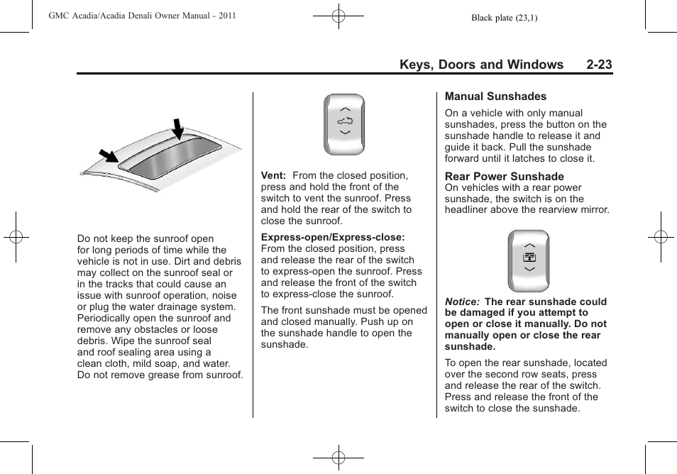 Keys, doors and windows 2-23 | GMC 2011 Acadia User Manual | Page 55 / 478