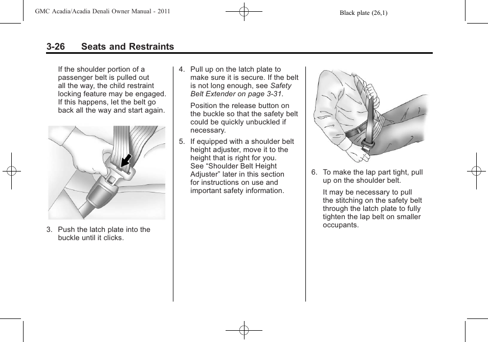 26 seats and restraints | GMC 2011 Acadia User Manual | Page 82 / 478