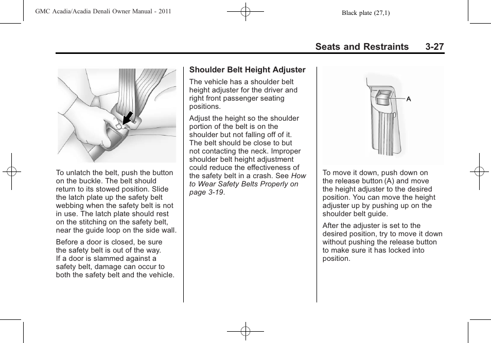 Seats and restraints 3-27 | GMC 2011 Acadia User Manual | Page 83 / 478