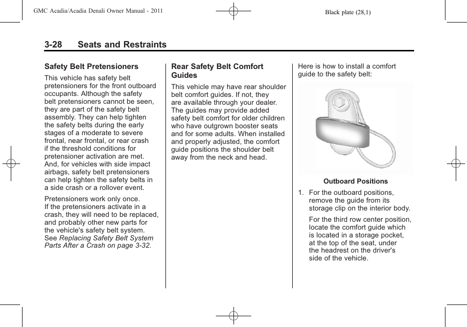 28 seats and restraints | GMC 2011 Acadia User Manual | Page 84 / 478