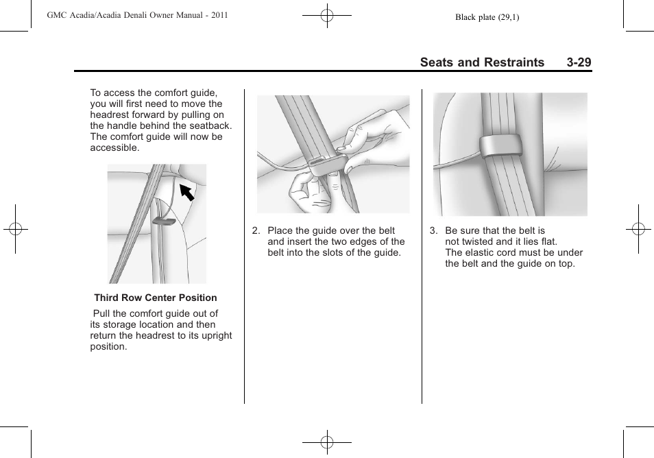 Seats and restraints 3-29 | GMC 2011 Acadia User Manual | Page 85 / 478