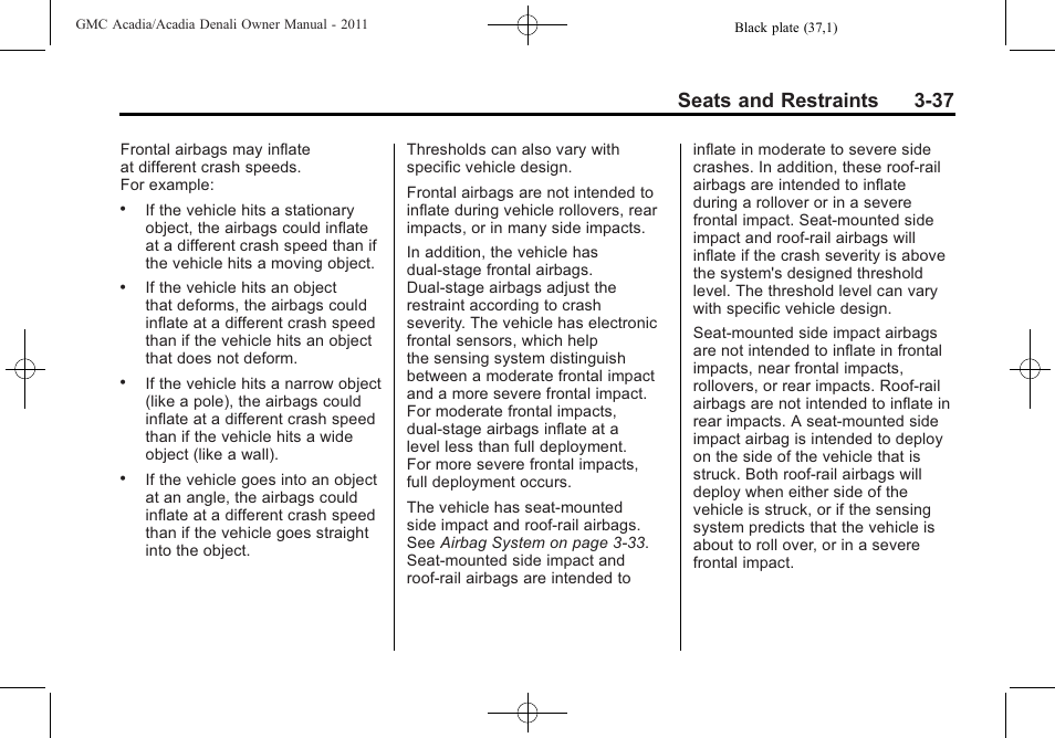 Seats and restraints 3-37 | GMC 2011 Acadia User Manual | Page 93 / 478