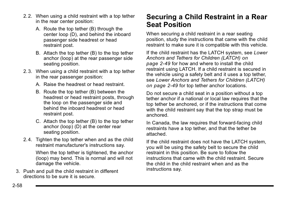 Securing a child restraint in a rear seat position, Securing a child restraint in a rear seat, Position -58 | GMC 2010 Sierra User Manual | Page 100 / 658