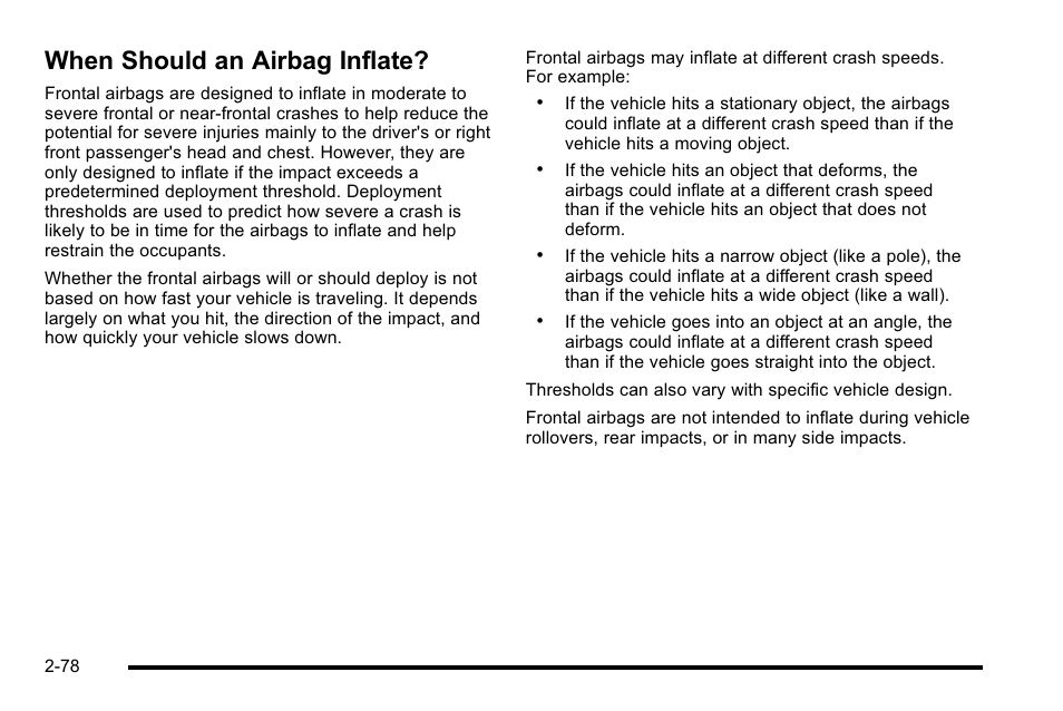 When should an airbag inflate, When should an airbag inflate? -78 | GMC 2010 Sierra User Manual | Page 120 / 658