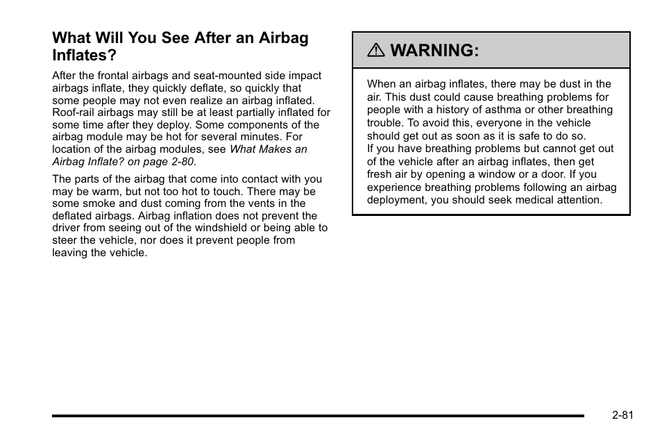 What will you see after an airbag inflates, What will you see after an airbag inflates? -81, Warning | GMC 2010 Sierra User Manual | Page 123 / 658