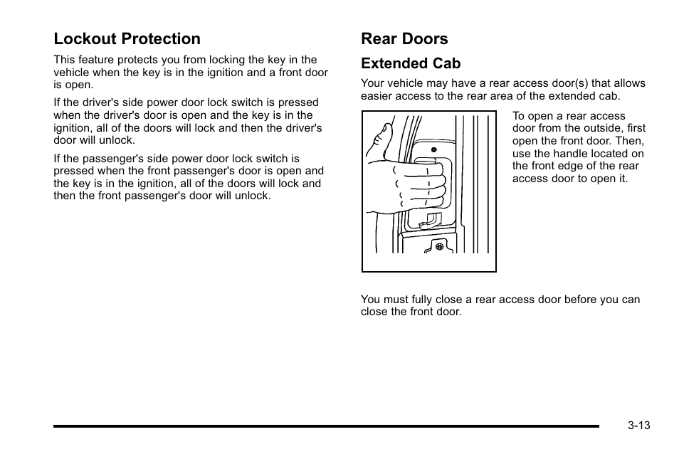 Lockout protection, Rear doors, Lockout protection -13 rear doors -13 | Extended cab | GMC 2010 Sierra User Manual | Page 151 / 658