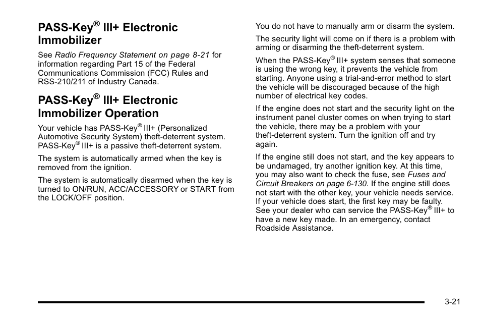 Pass-key® iii+ electronic immobilizer, Pass-key® iii+ electronic immobilizer operation, Pass-key | Iii+ electronic immobilizer -21, Iii+ electronic immobilizer, Operation -21, Iii+ electronic immobilizer operation | GMC 2010 Sierra User Manual | Page 159 / 658