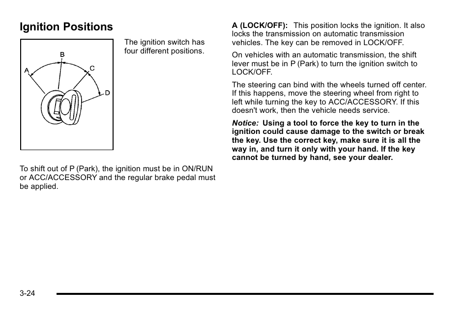 Ignition positions, Ignition positions -24 | GMC 2010 Sierra User Manual | Page 162 / 658