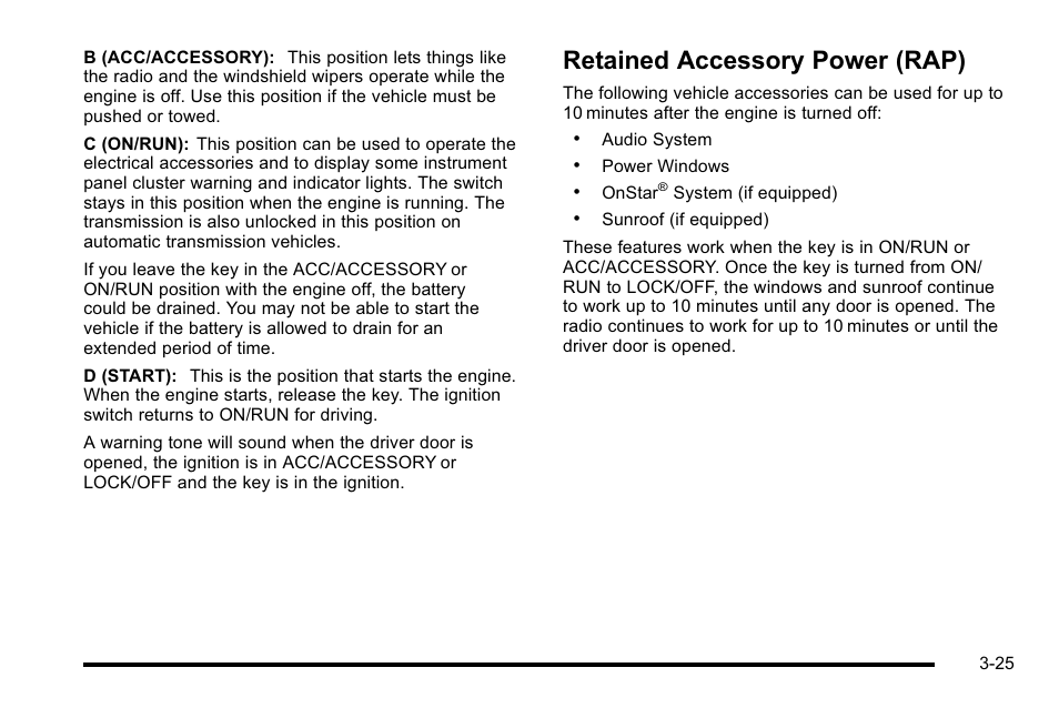 Retained accessory power (rap), Retained accessory power (rap) -25 | GMC 2010 Sierra User Manual | Page 163 / 658