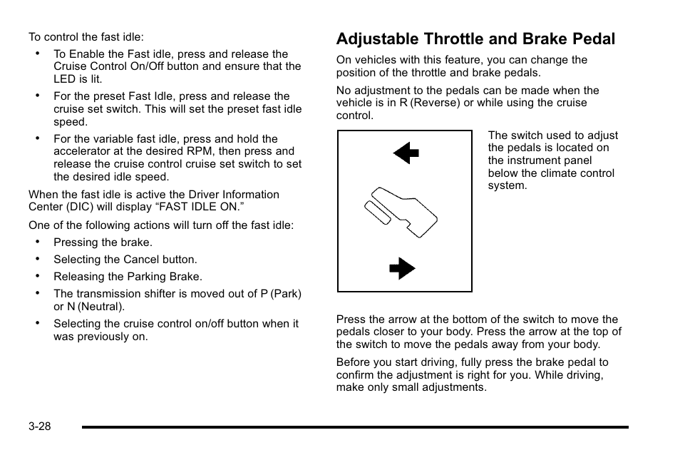 Adjustable throttle and brake pedal, Adjustable throttle and brake pedal -28 | GMC 2010 Sierra User Manual | Page 166 / 658