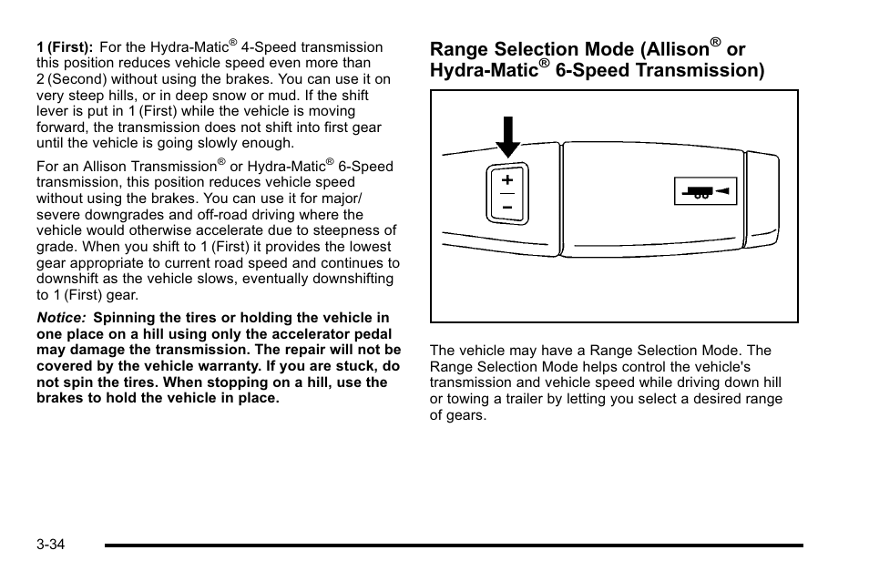 Range selection mode (allison, Or hydra-matic, Speed transmission) | GMC 2010 Sierra User Manual | Page 172 / 658