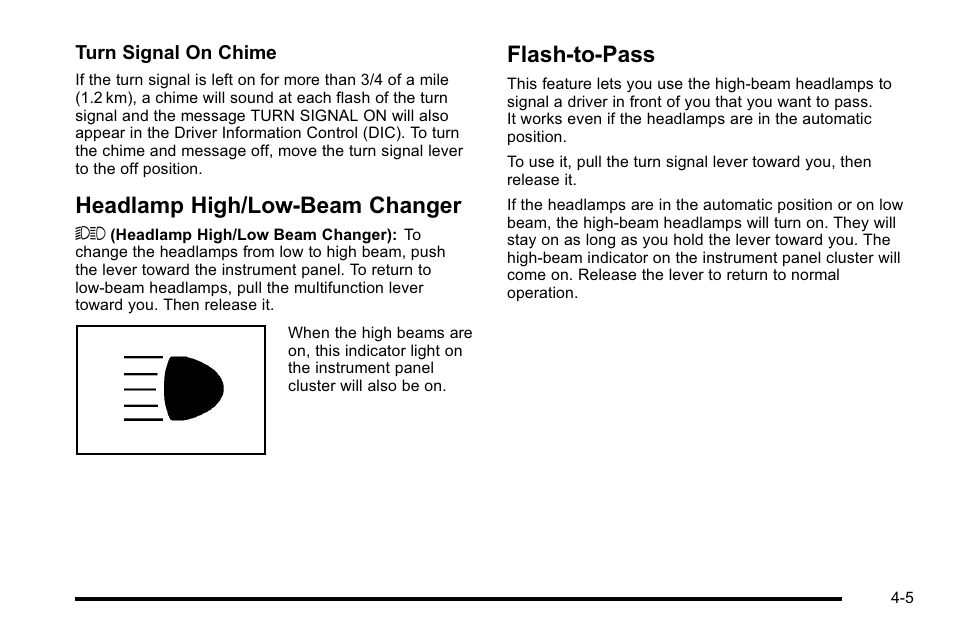 Headlamp high/low-beam changer, Flash-to-pass, Headlamp high/low-beam changer -5 flash-to-pass -5 | GMC 2010 Sierra User Manual | Page 229 / 658