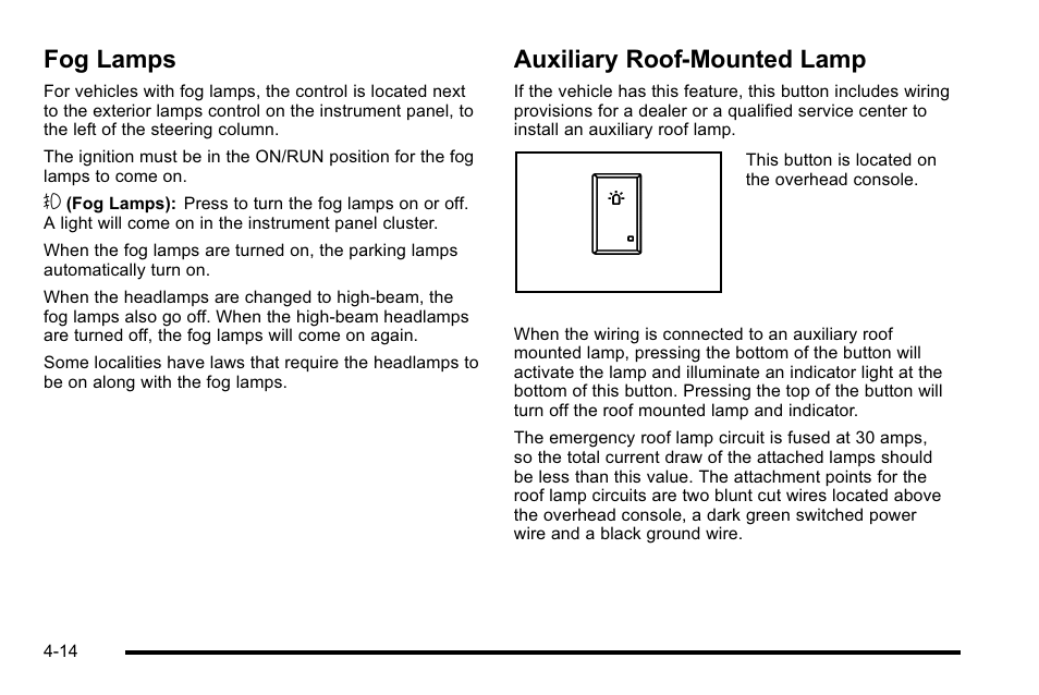 Fog lamps, Auxiliary roof-mounted lamp, Fog lamps -14 auxiliary roof-mounted lamp -14 | GMC 2010 Sierra User Manual | Page 238 / 658
