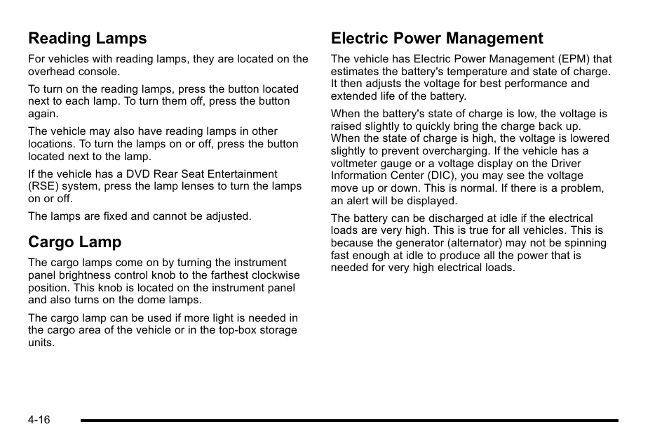 Reading lamps, Cargo lamp, Electric power management | GMC 2010 Sierra User Manual | Page 240 / 658