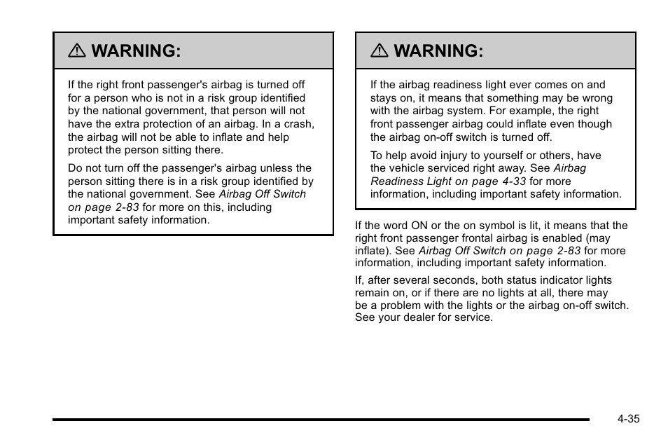 Warning | GMC 2010 Sierra User Manual | Page 259 / 658