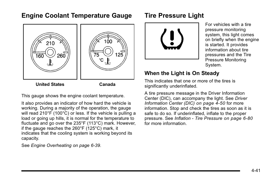 Engine coolant temperature gauge, Tire pressure light | GMC 2010 Sierra User Manual | Page 265 / 658