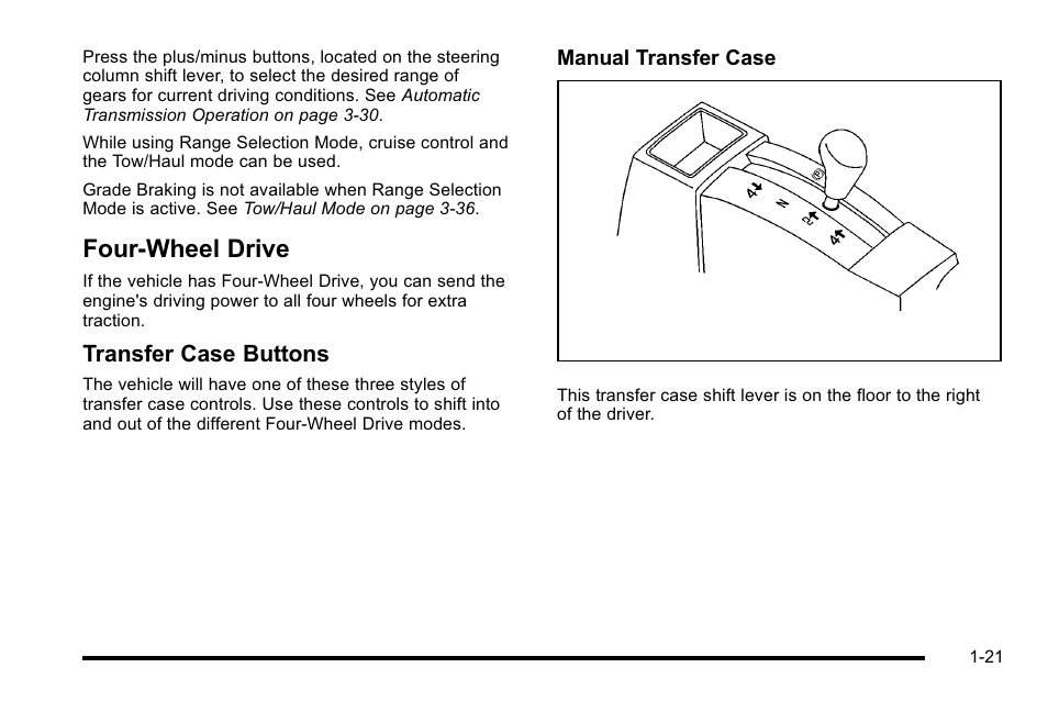 Four-wheel drive, Four-wheel drive -21, Transfer case buttons | GMC 2010 Sierra User Manual | Page 27 / 658