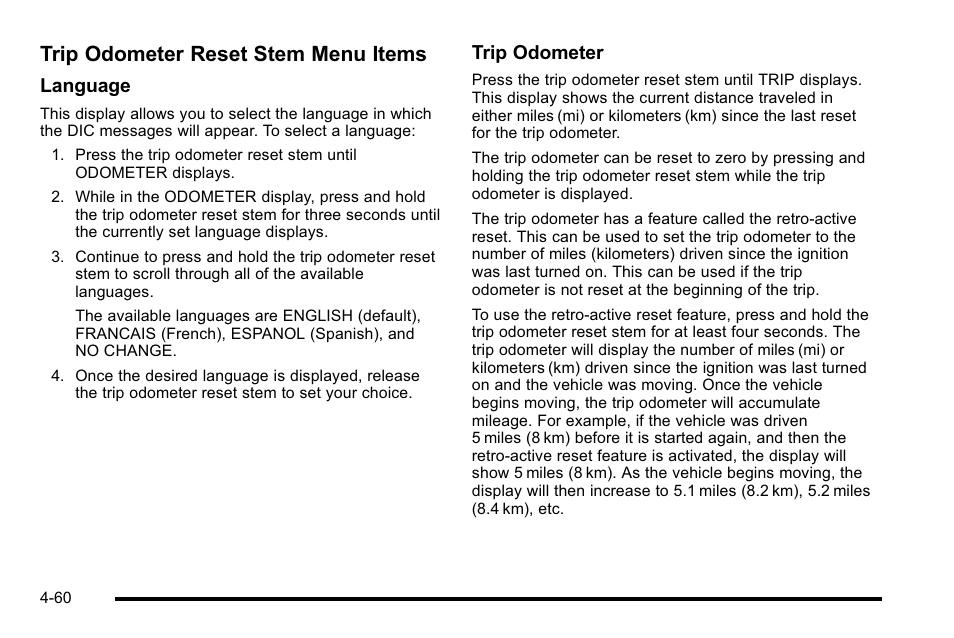 Trip odometer reset stem menu items | GMC 2010 Sierra User Manual | Page 284 / 658