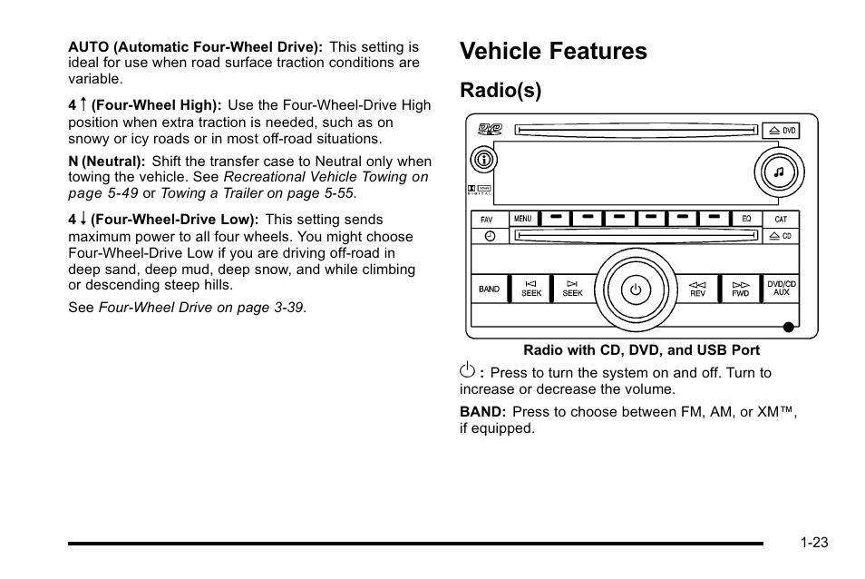 Vehicle features, Radio(s), Vehicle features -23 | Radio(s) -23 | GMC 2010 Sierra User Manual | Page 29 / 658