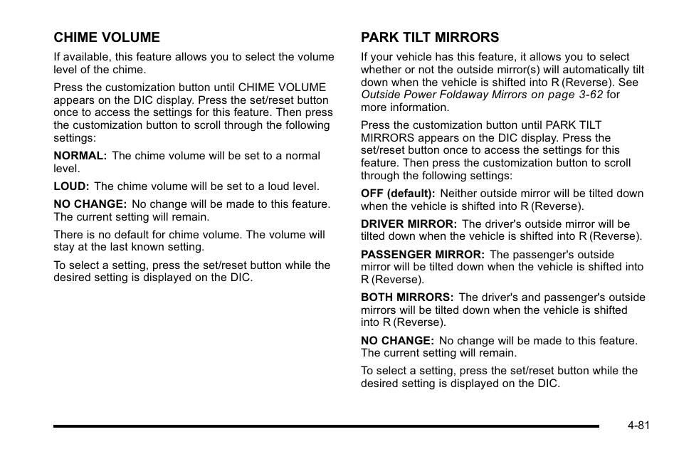Chime volume, Park tilt mirrors | GMC 2010 Sierra User Manual | Page 305 / 658
