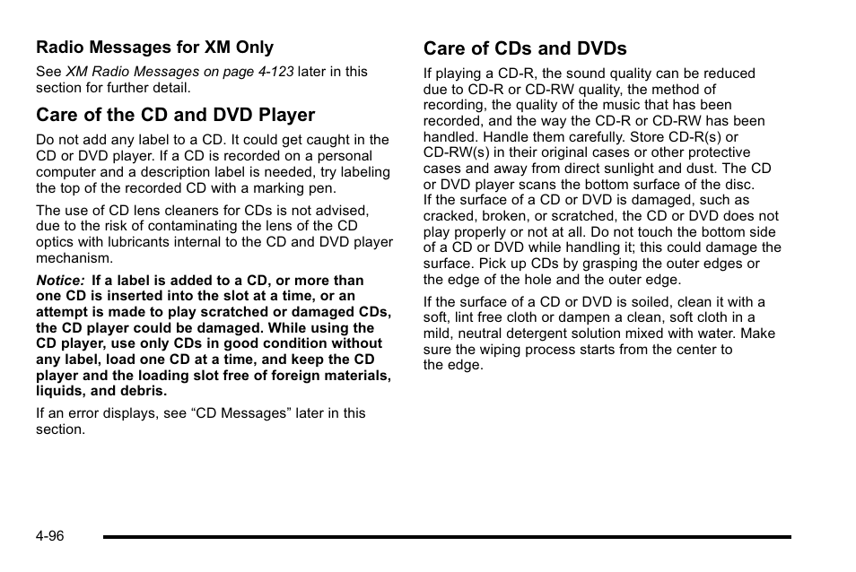 Care of the cd and dvd player, Care of cds and dvds | GMC 2010 Sierra User Manual | Page 320 / 658