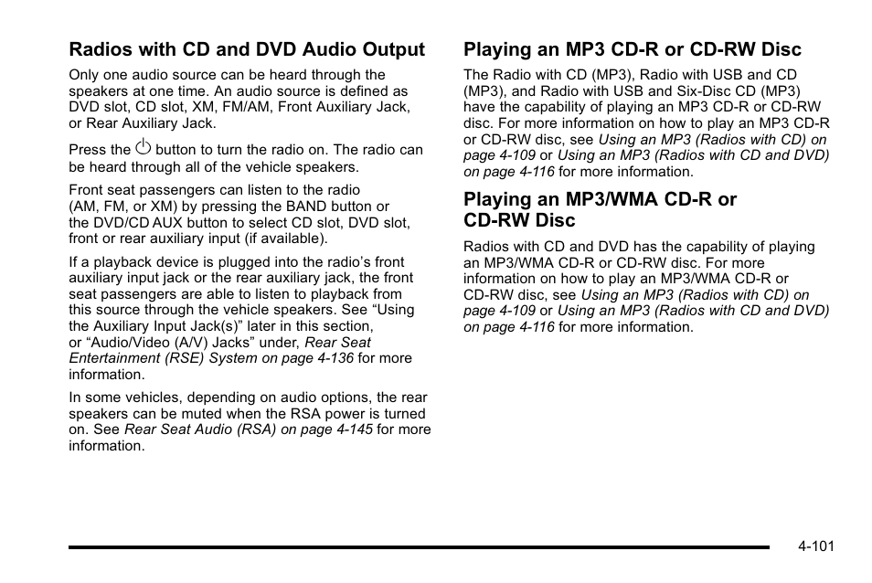 Radios with cd and dvd audio output, Playing an mp3 cd-r or cd-rw disc, Playing an mp3/wma cd-r or cd-rw disc | GMC 2010 Sierra User Manual | Page 325 / 658