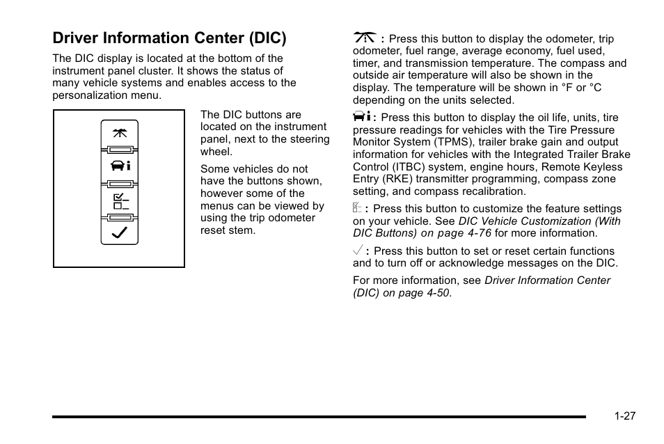 Driver information center (dic), Driver information center (dic) -27 | GMC 2010 Sierra User Manual | Page 33 / 658