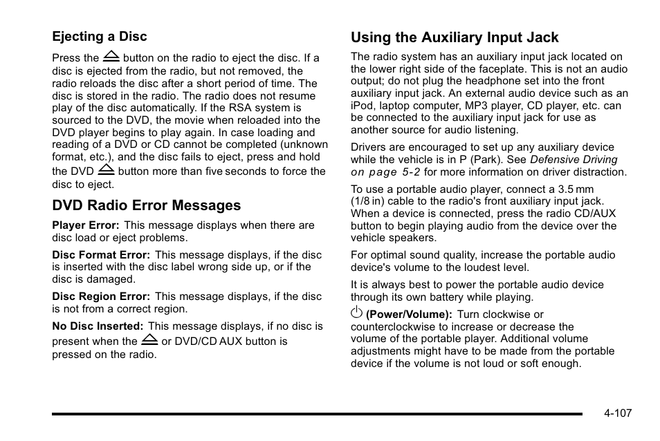 Dvd radio error messages, Using the auxiliary input jack | GMC 2010 Sierra User Manual | Page 331 / 658