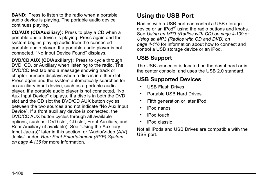 Using the usb port, Usb support, Usb supported devices | GMC 2010 Sierra User Manual | Page 332 / 658