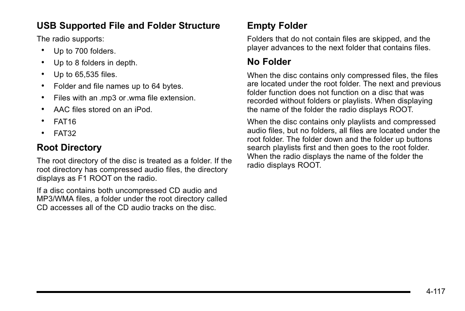 Usb supported file and folder structure, Root directory, Empty folder | No folder | GMC 2010 Sierra User Manual | Page 341 / 658