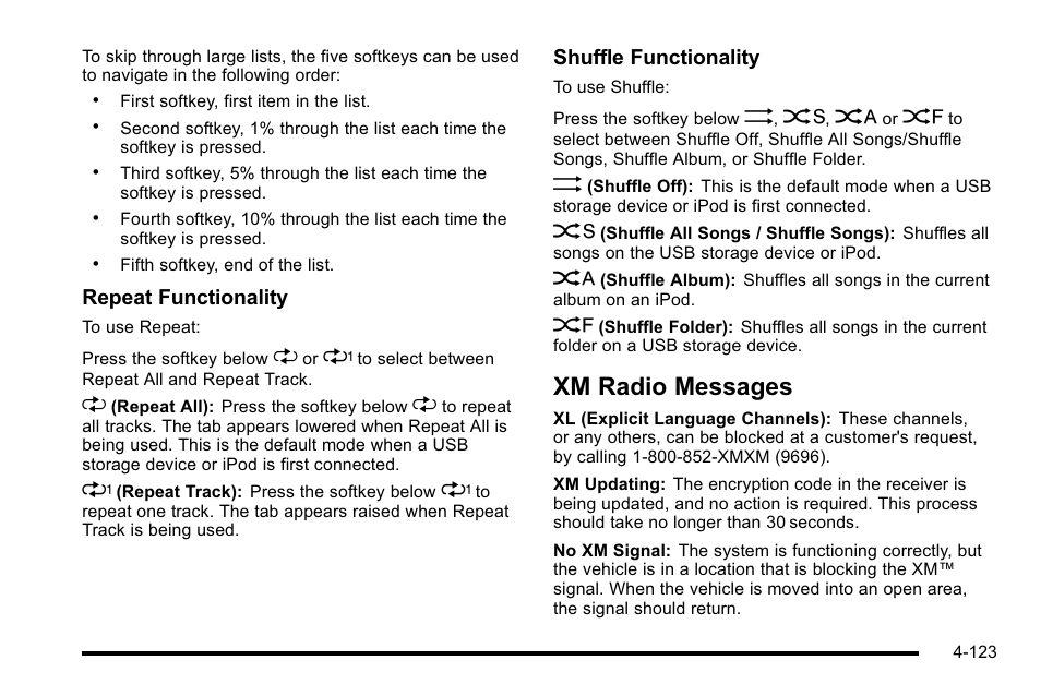 Xm radio messages, Xm radio messages -123 | GMC 2010 Sierra User Manual | Page 347 / 658