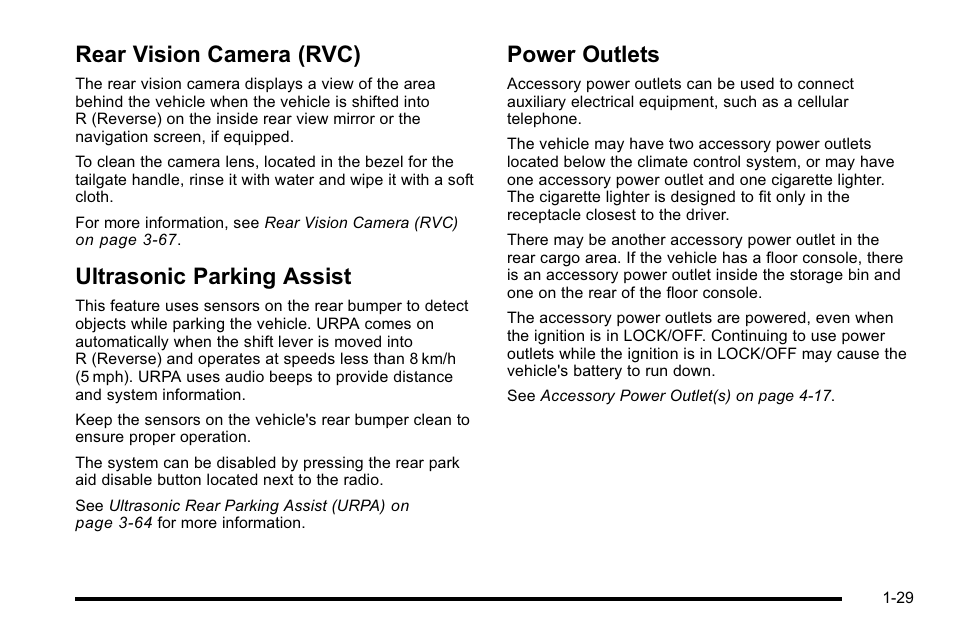 Rear vision camera (rvc), Ultrasonic parking assist, Power outlets | GMC 2010 Sierra User Manual | Page 35 / 658