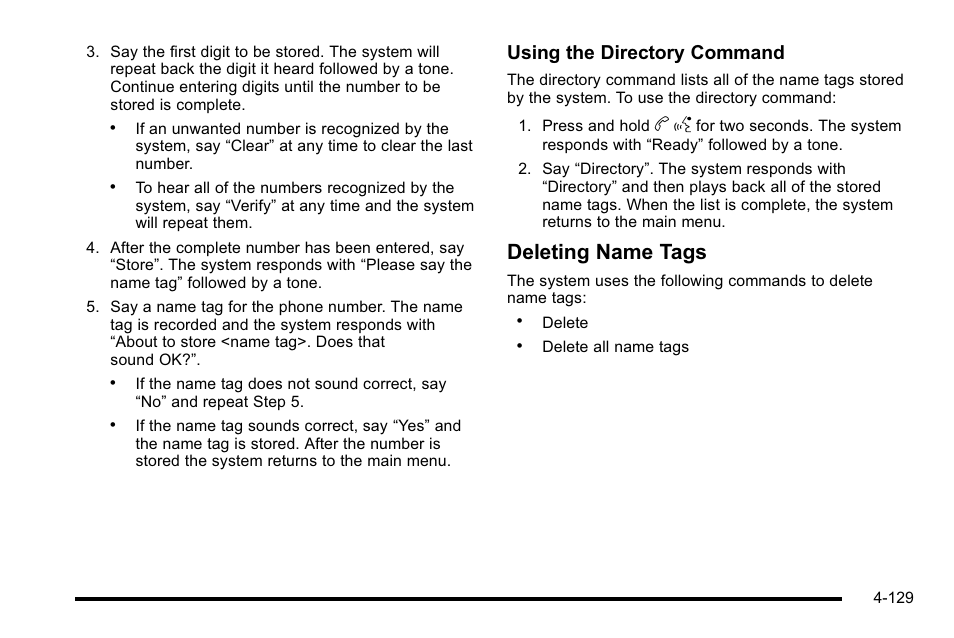 Deleting name tags, Using the directory command | GMC 2010 Sierra User Manual | Page 353 / 658