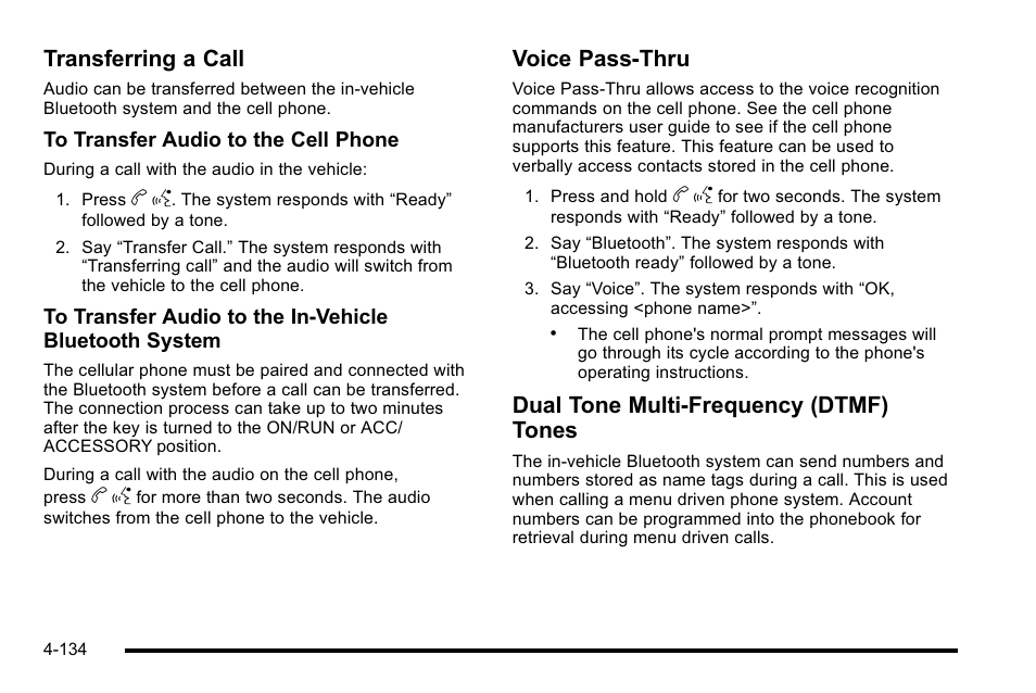 Transferring a call, Voice pass-thru, Dual tone multi-frequency (dtmf) tones | GMC 2010 Sierra User Manual | Page 358 / 658