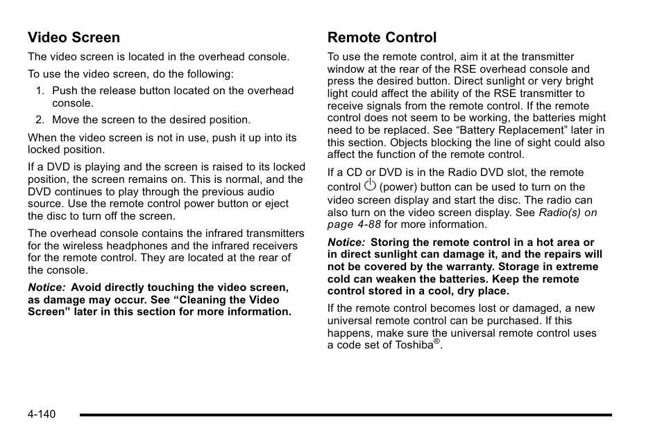 Video screen, Remote control | GMC 2010 Sierra User Manual | Page 364 / 658