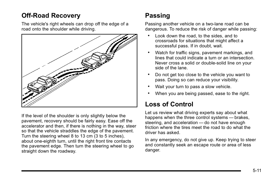 Off-road recovery, Passing, Loss of control | GMC 2010 Sierra User Manual | Page 387 / 658